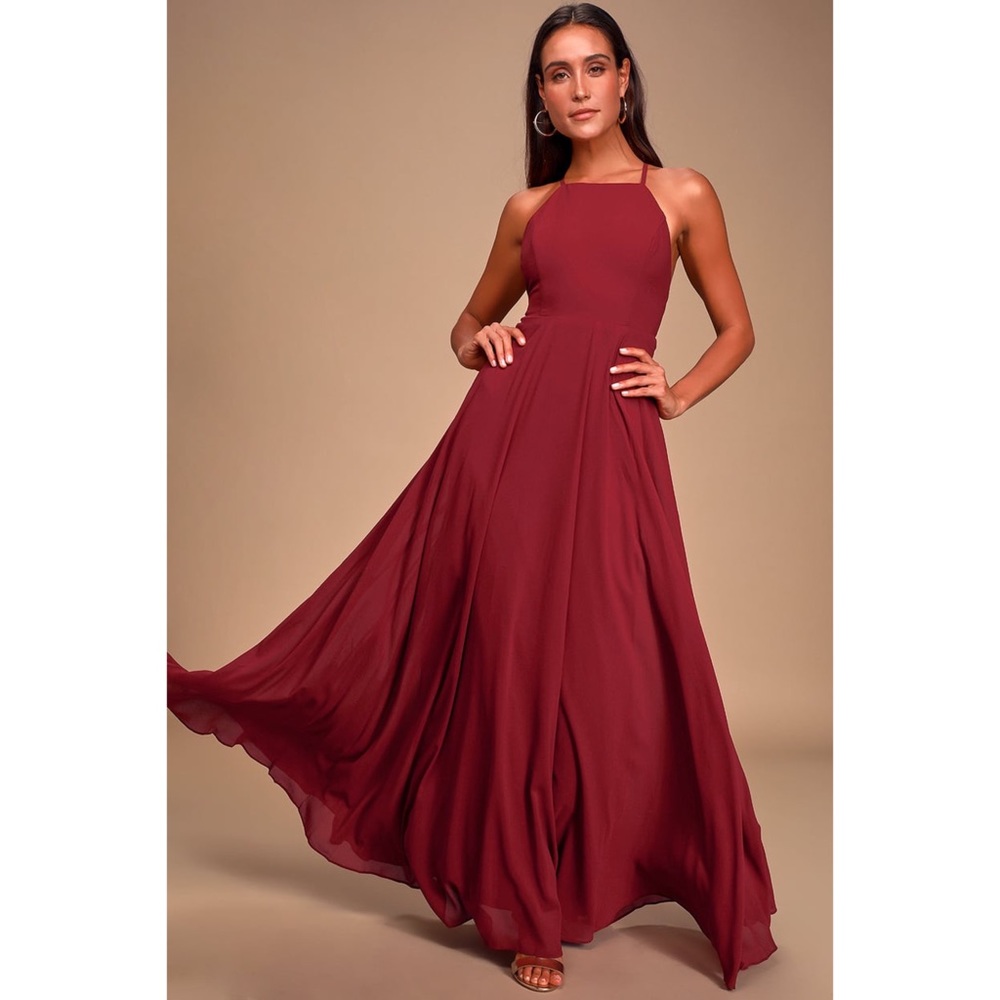 NWT Lulus Mythical Kind Love Wine Red Maxi Dress